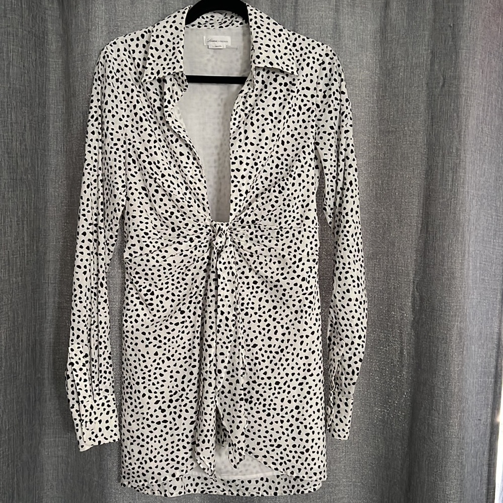 Lovers + Friends Long Sleeve Spotted Animal Dalmatian Print Mini Shirt Dress